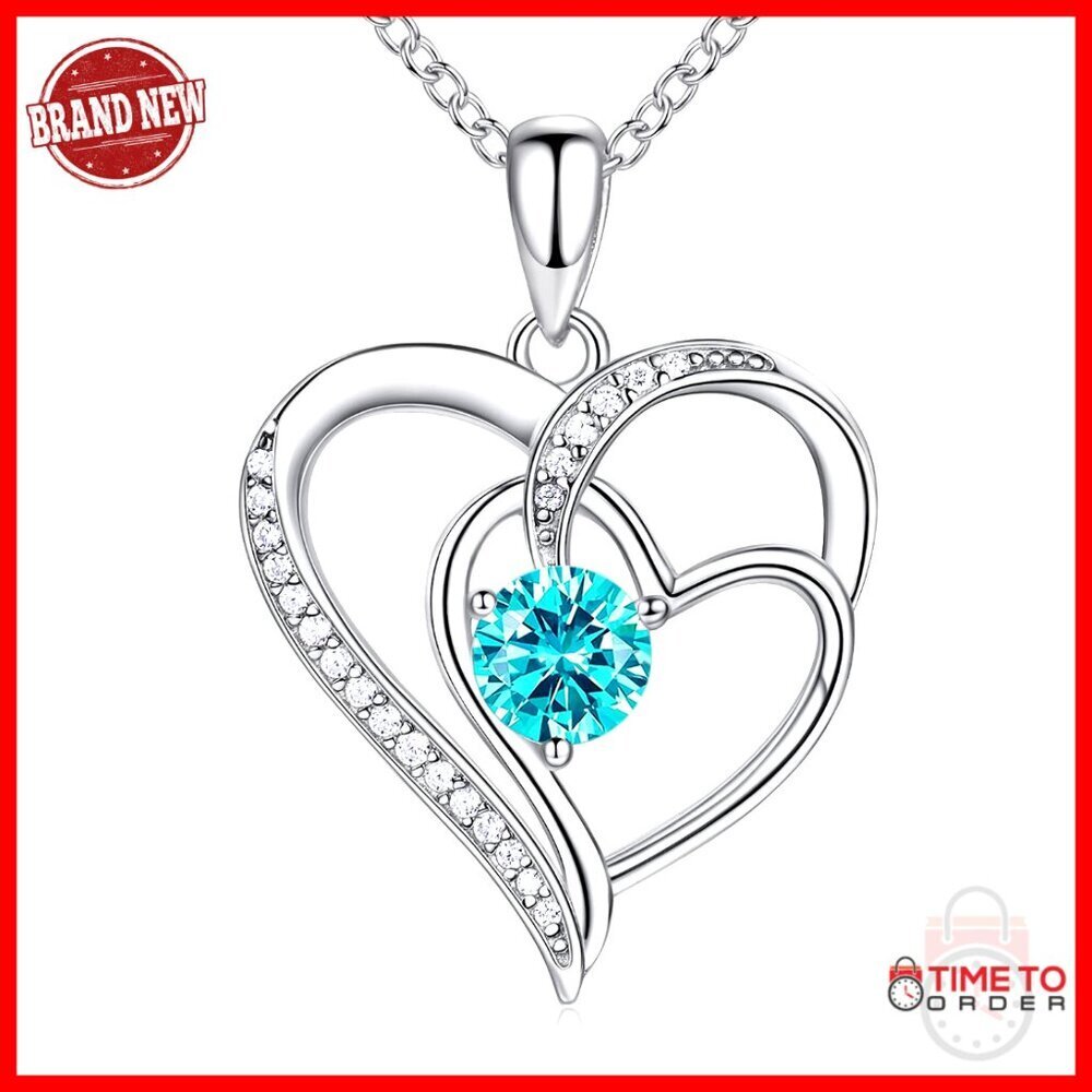 Sterling Silver Heart Pendant Necklace with Cubic Zirconia Birthstone